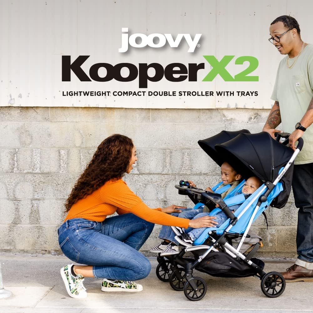 Joovy Kooper X2 carriola doble, carriola de viaje ligero, plegable compacto con bandeja