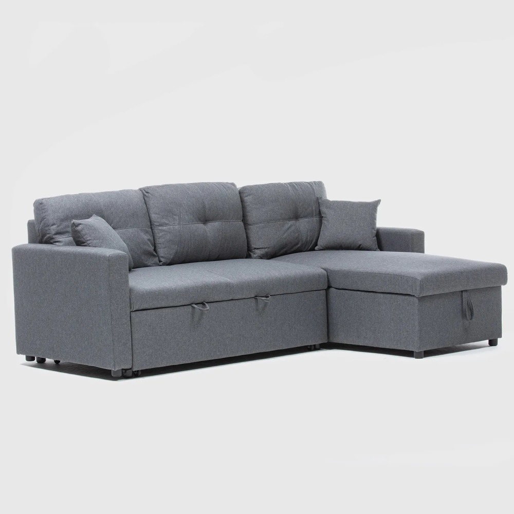 Sofá Seccional Cama 2 Plazas Lino Gris Sidney KMB1002GR