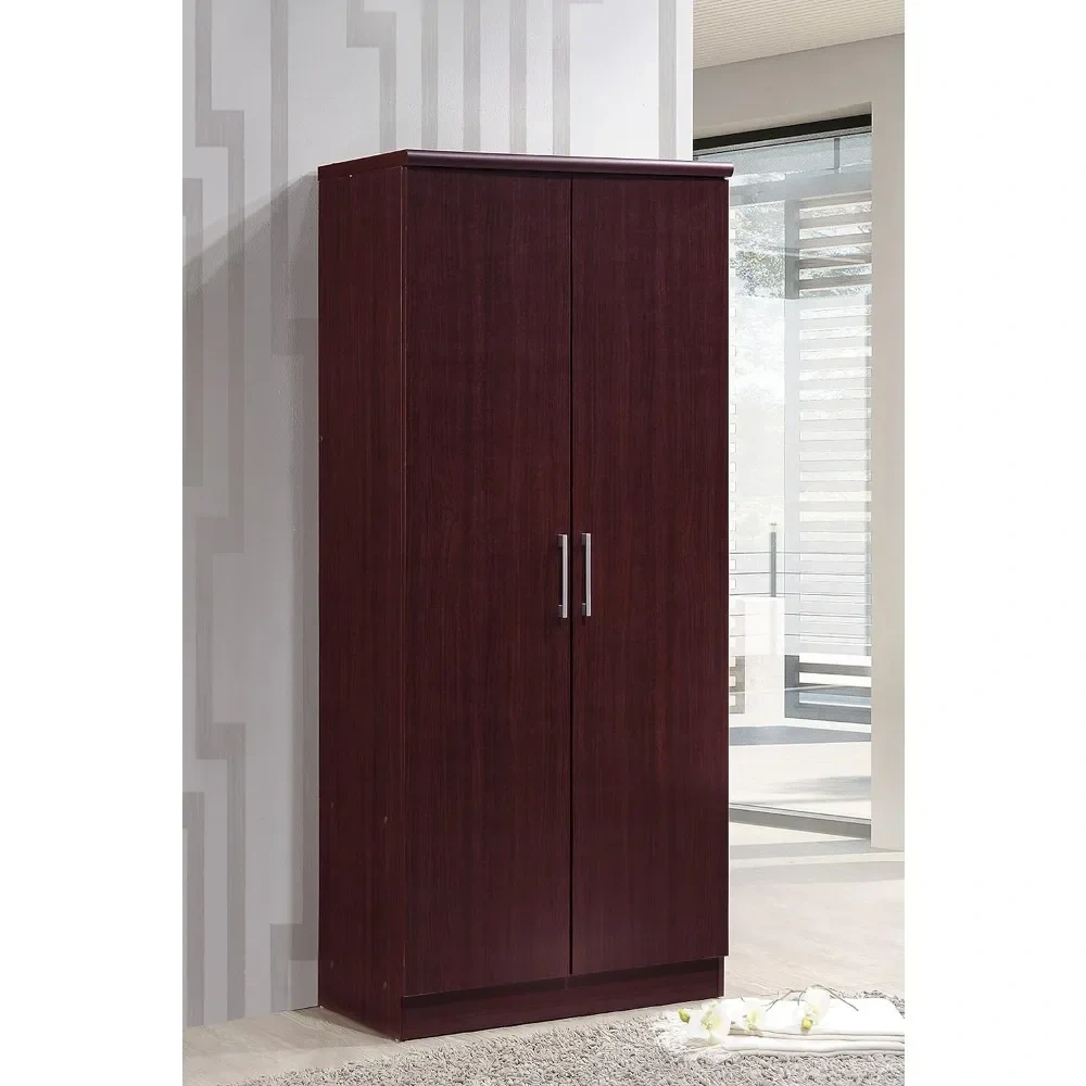 2 Door Wardrobe with Adjustable/Removable Shelves & Hanging Rod, Mahogany
