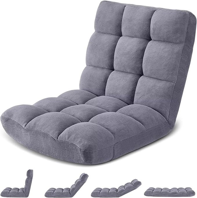 Folding Floor Gaming Chair Cushioned Adjustable Lazy Sofa Chair/Flannel for Adults&Kids Perfect for ReadingGamingCamel