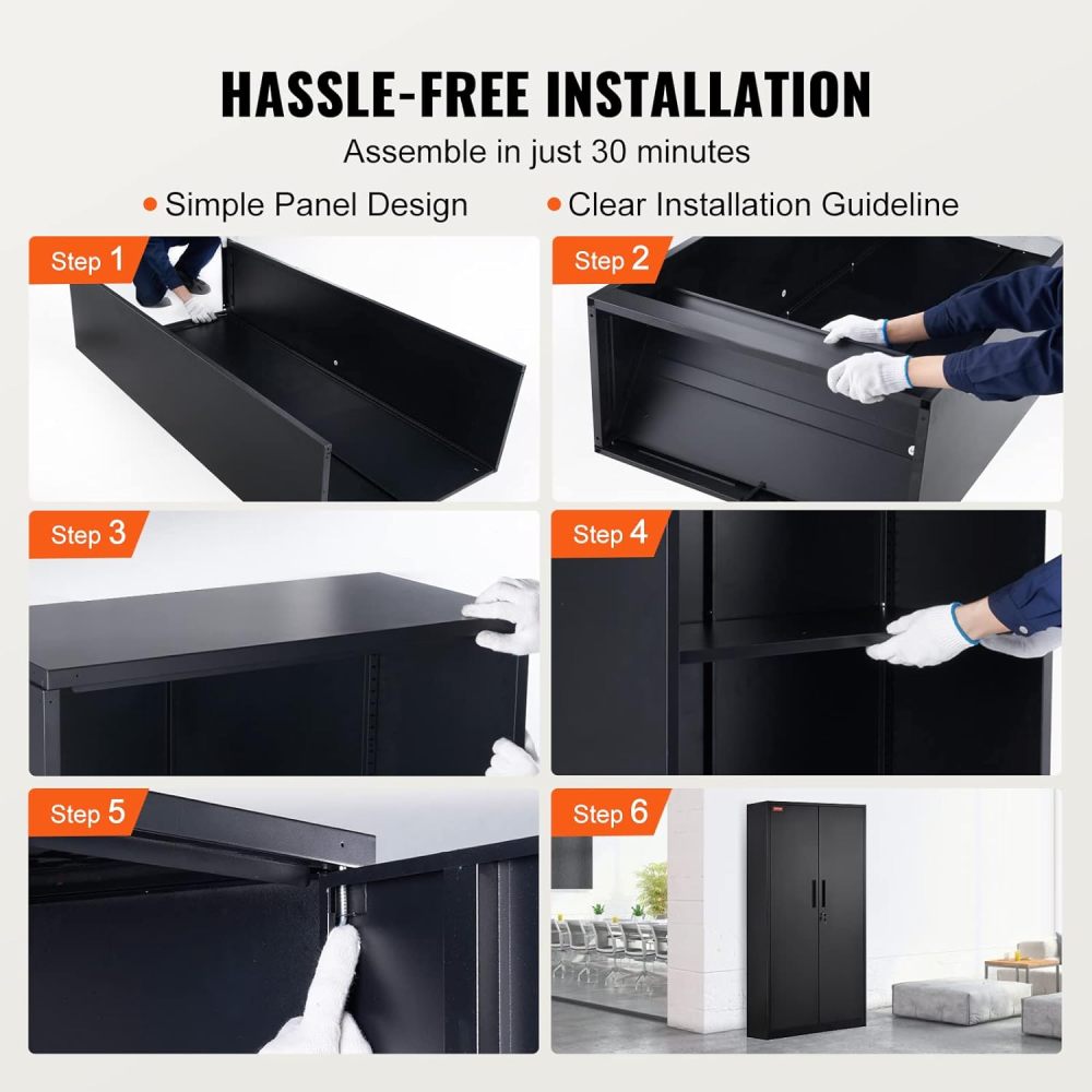 Metal Storage Cabinet with Wheels, 75'' Locking Steel Storage Cabinet with 2 Magnetic Doors and 4 Adjustable Shelves for Office, Garage, Home