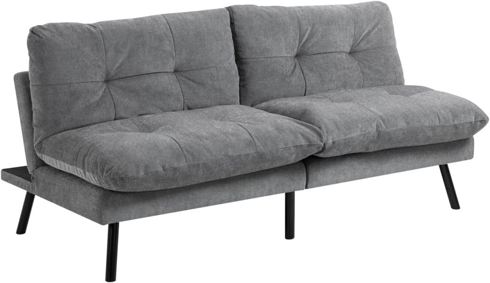 Sofá Cama de 2 Plazas, Sofá de Dos Usos Futon de Estilo Moderno, con Respaldo Doble Ajustable de 120 a 180 Grados, Salas de Estar y Dormitorios, Tela de Lino, Gris
