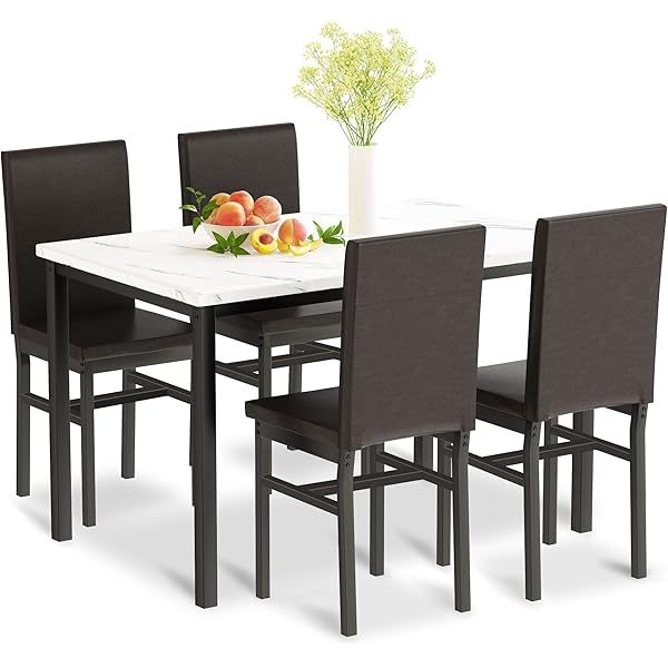 Juego de mesa de comedor para 4, 5 piezas de mármol DiningTableSet