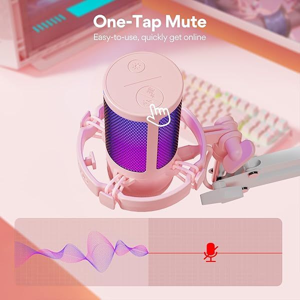 Micrófono USB para juegos, micrófono de condensador con cancelación de ruido, silenciador, ganancia, monitoreo y brazo articulado para transmisión