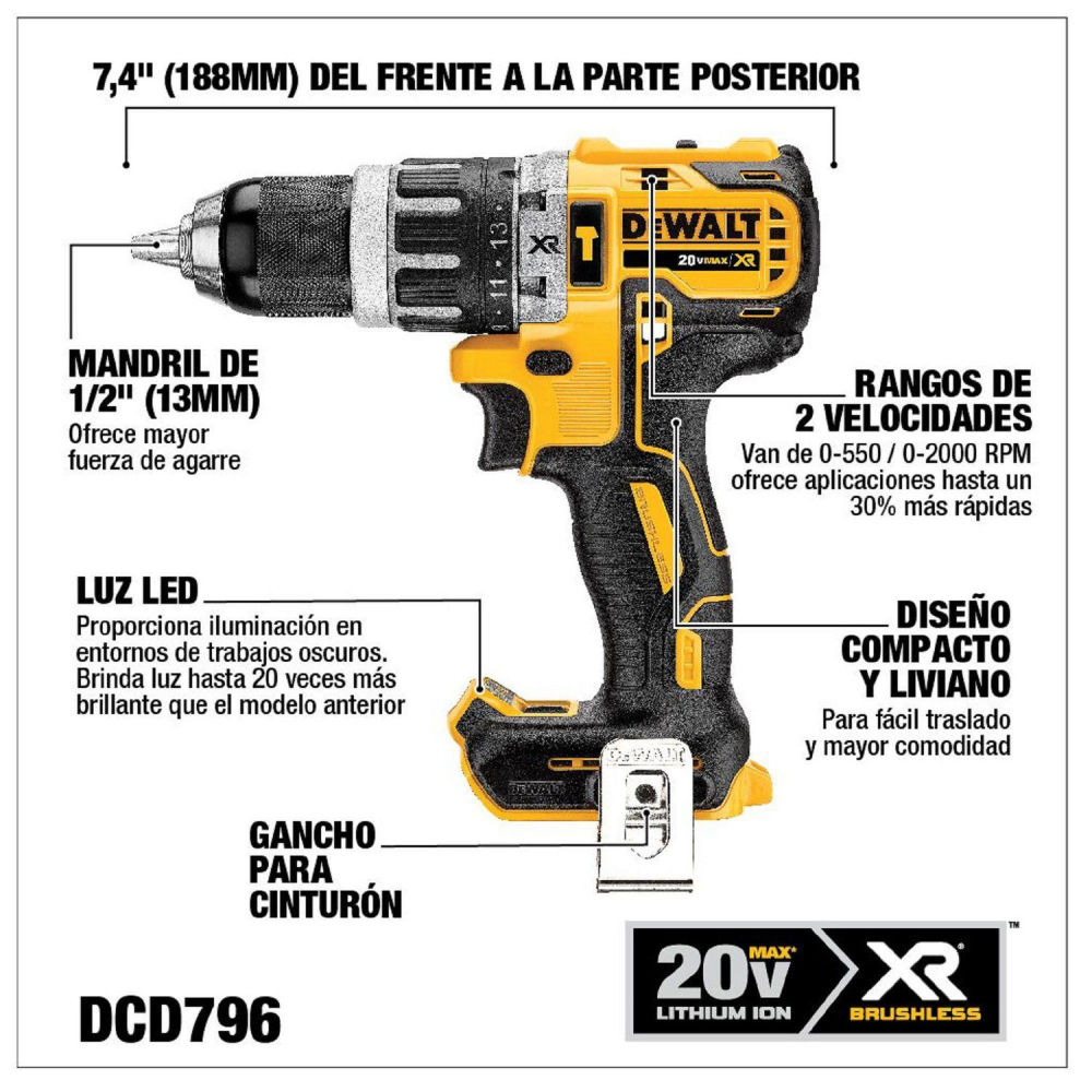 Taladro Percutor 1/2" + Esmeril 4-1/2" Inalámbricos DCK209P2T