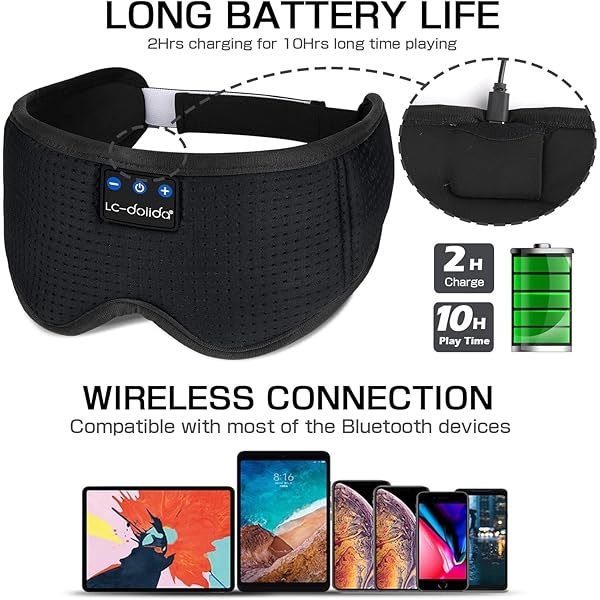 Auriculares para dormir, máscara para dormir 3D con Bluetooth, máscara para dormir con música inalámbrica, auriculares para dormir para quienes duermen de lado