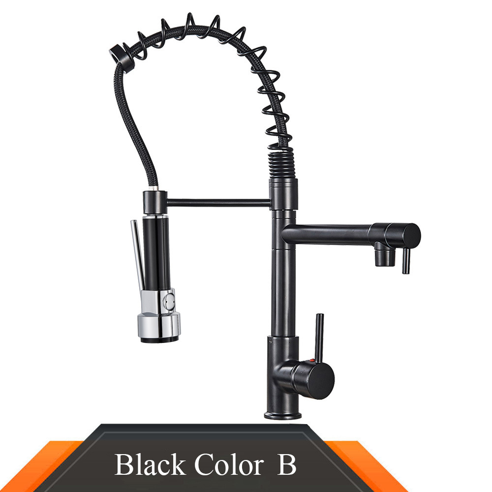 Grifo de cocina desplegable con resorte dorado y negro y rosa, mezclador de agua fría y caliente, grifo tipo grúa