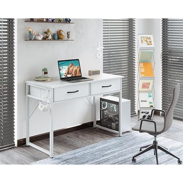 Escritorio de tocador blanco, mesa de estudio, escritura y trabajo moderna de 32 pulgadas