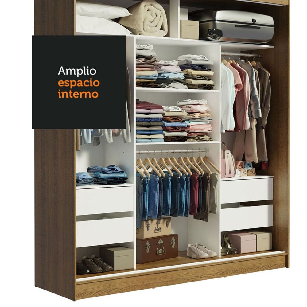 Closet con 3 puertas corredizas y 1 espejo - color negro