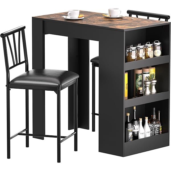 Mesa de bar pequeña y sillas de cocina alta rincón de desayuno con taburetes/juego de comedor para 2