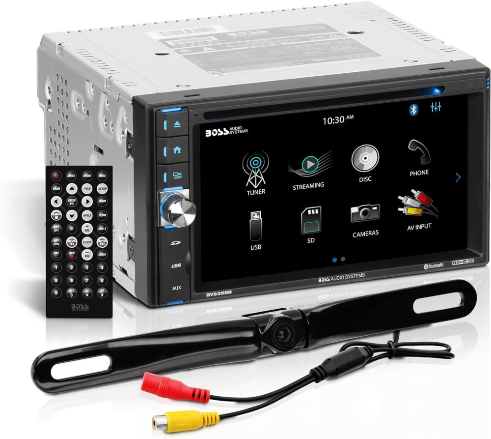 Sistema estéreo de coche - Doble DIN de 6.2 pulgadas, visualización táctil, audio Bluetooth y unidad principal de llamadas, entrada auxiliar, USB, SD, reproductor de CD, receptor de radio AM/FM, cámara de respaldo
