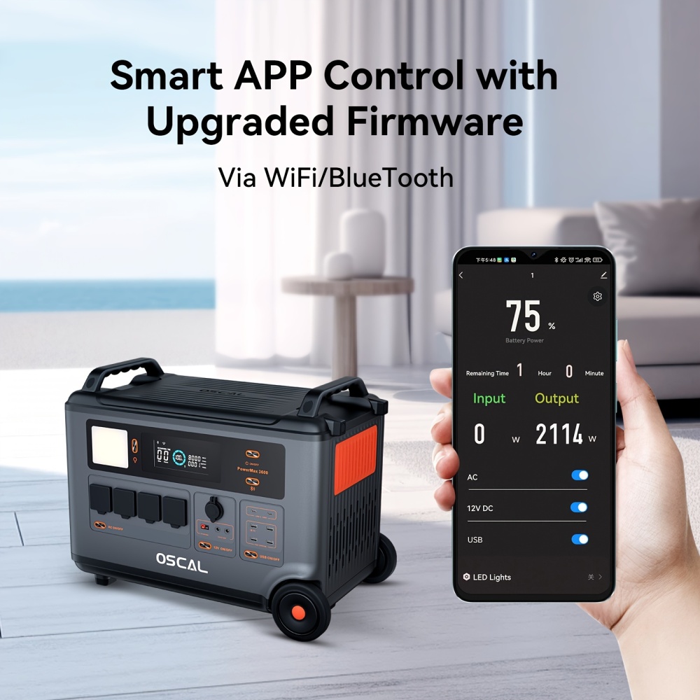 PowerMax 3600 Central eléctrica portátil, generador solar expandible LiFePO4 de 3600 Wh (sobretensión de 6000 W) con 4 salidas de CA, carga completa de 1,2 h, UPS de 10 ms para emergencias en el hogar, camping al aire libre, viajes por carretera