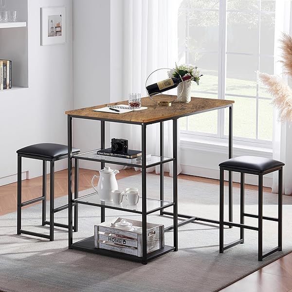 juego de mesa de comedor con mesa de vidrio para 4, Negro