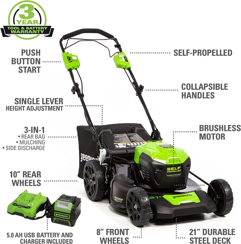 40V 21" Brushless Cordless (Self-Propelled) Lawn Mower (75+ Compatible Tools), 5.0Ah Battery and Charger Included