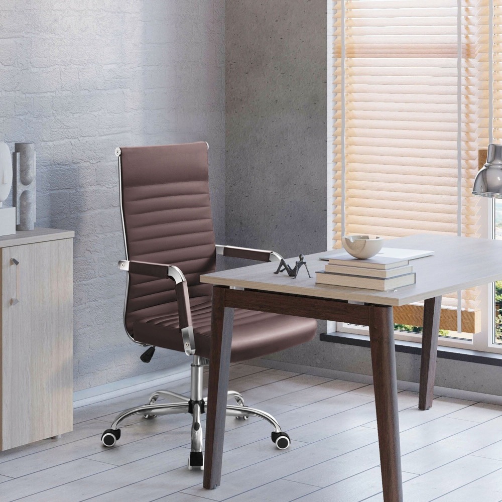 Silla de Trabajo con Brazos - Piel Imitación Cuero - Ideal para Oficina/Reuniones