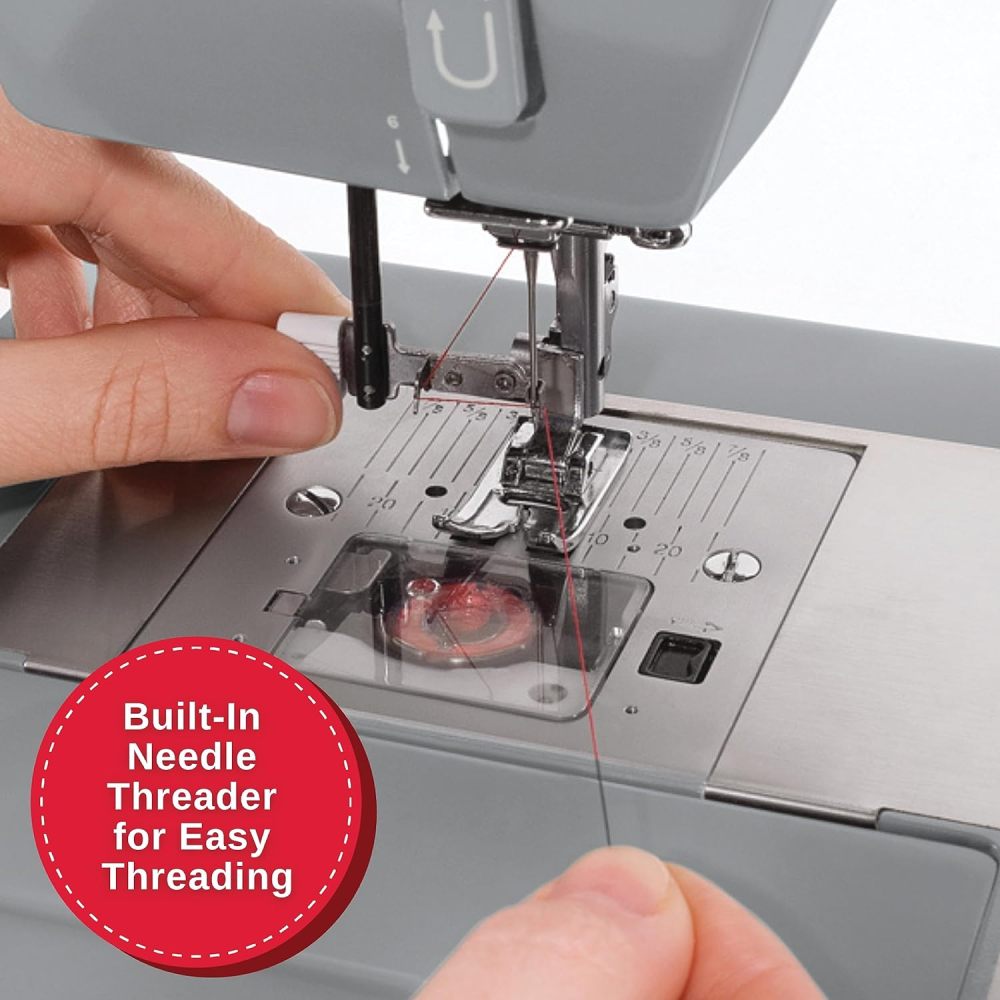 Máquina de Coser Resistente con Kit de Accesorios Incluido, 110 Aplicaciones de Puntada 4432, Perfecta para Principiantes, Gris