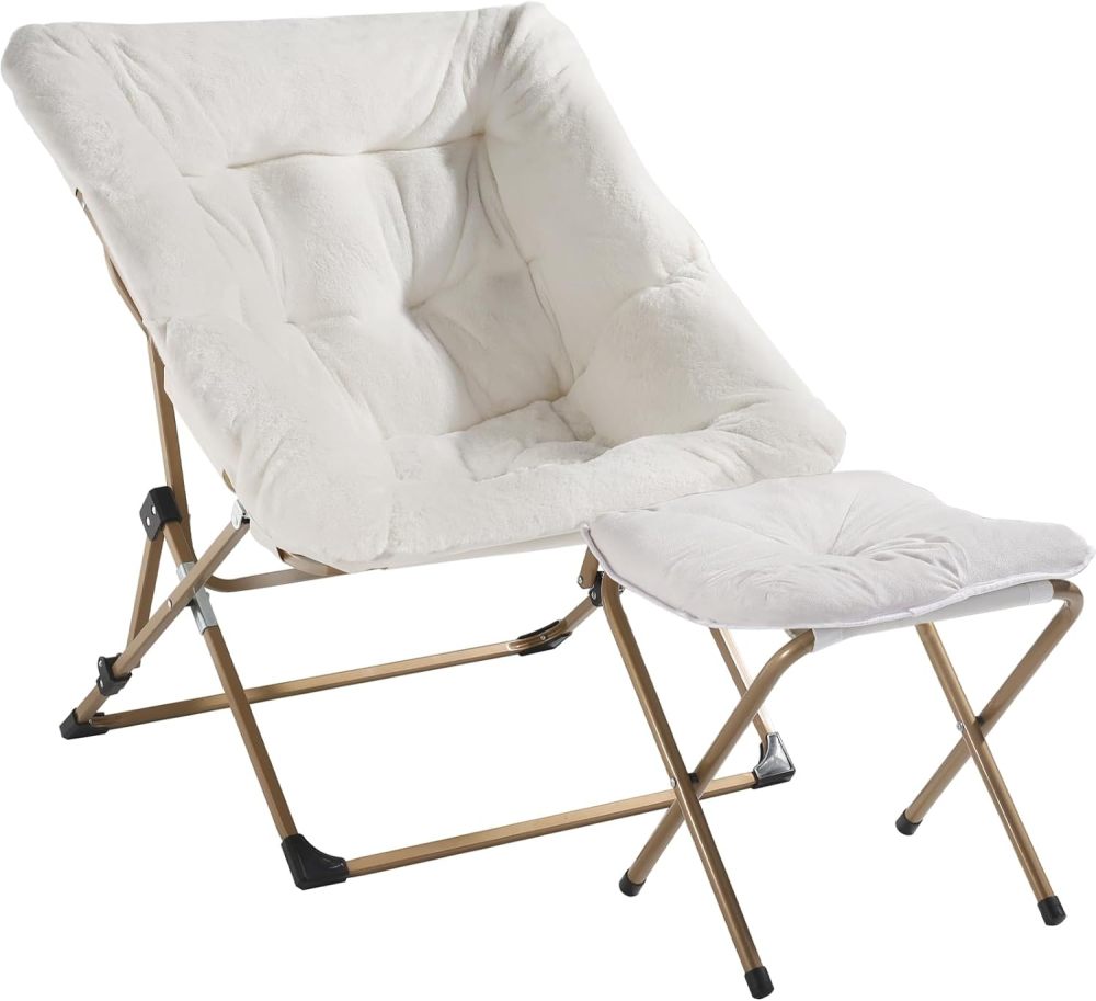 OAKHAM Comfy Saucer Chair,Folding Faux Fur Lounge Chair for Bedroom and Living Room,Flexible Seating Chair for Kids Teens Adults