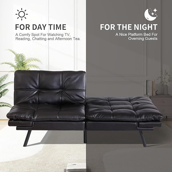 Sofá cama futón de espuma viscoelástica ajustable, sofá con respaldo convertible y reposabrazos, futón plegable, moderno futón cama para sala de estar, apartamento, oficina, habitación pequeña, sofá cama de 71 pulgadas, color negro