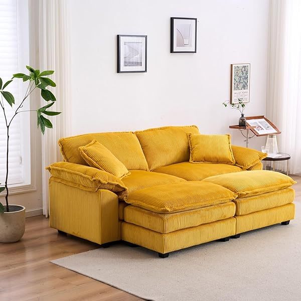 Sofá seccional Loveseat con otomana, sofá cama moderno con almohadas