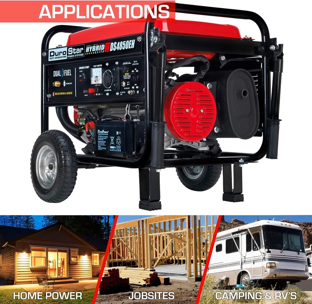 DS10000EH Generador portátil de Doble Combustible, 10000 W, Arranque eléctrico, Respaldo en casa y Listo para RV, Aprobado por 50 Estados, Rojo/Negro