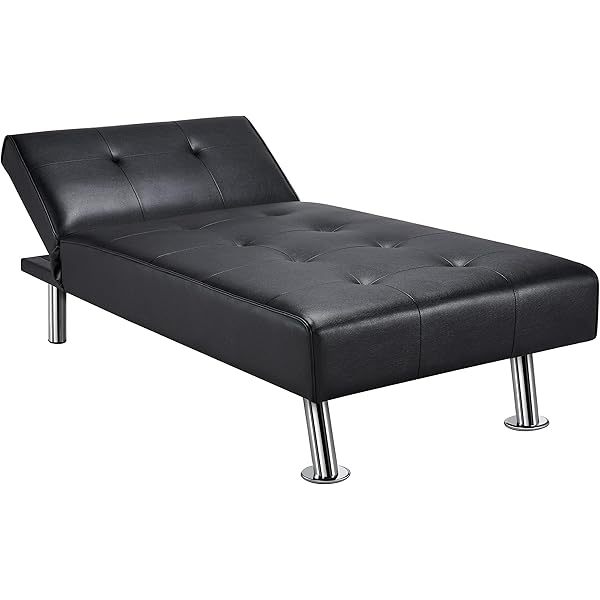 Sofá cama convertible de piel sintética, sofá futón, sofá reclinable moderno, sofá cama con patas de metal cromado