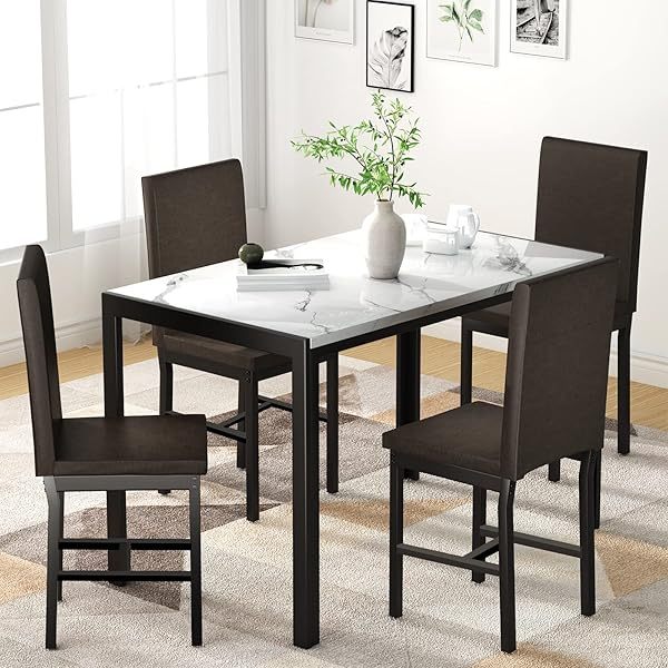 Juego de mesa de comedor para 4, 5 piezas de mármol DiningTableSet