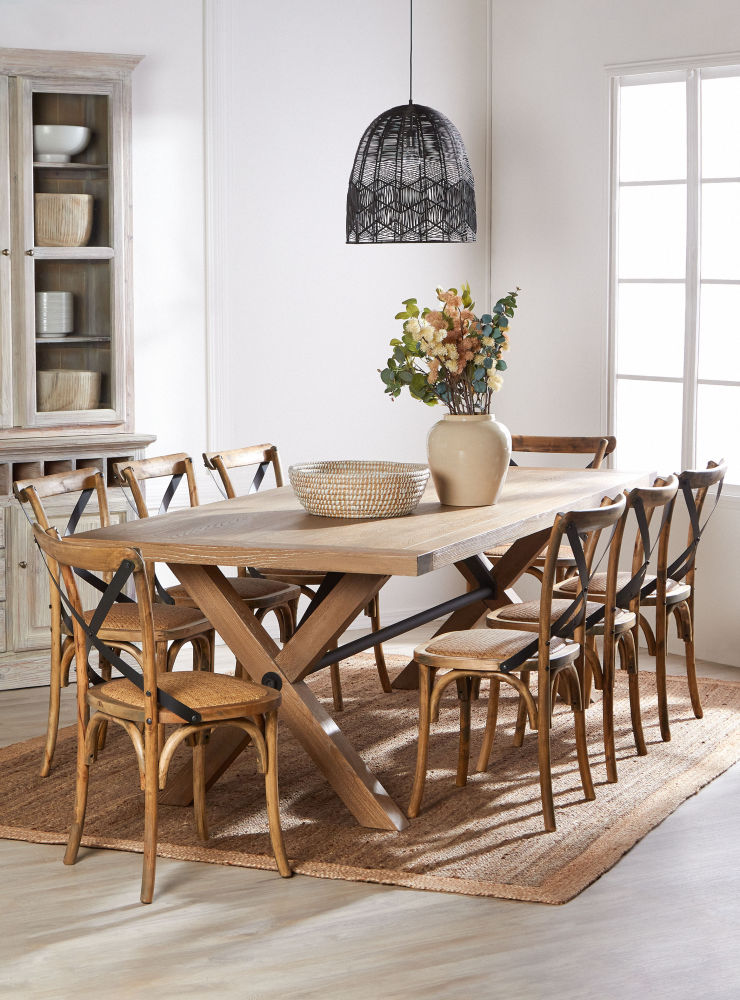 Juego de Comedor Pamela Madera 8 Sillas Rattán