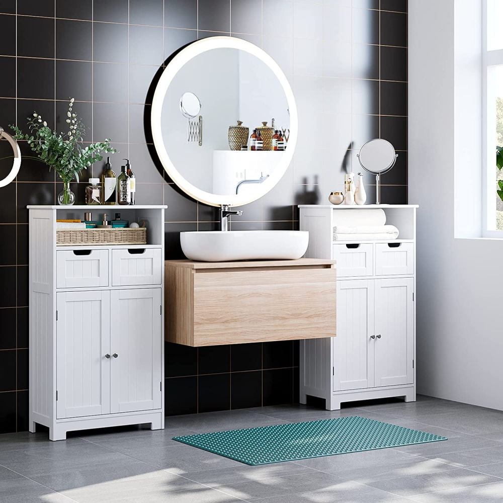 Homfa - Mueble de almacenamiento para el suelo del baño, armario de madera para ropa blanca con estante ajustable, organizador independiente para la oficina y la sala de estar, color blanco