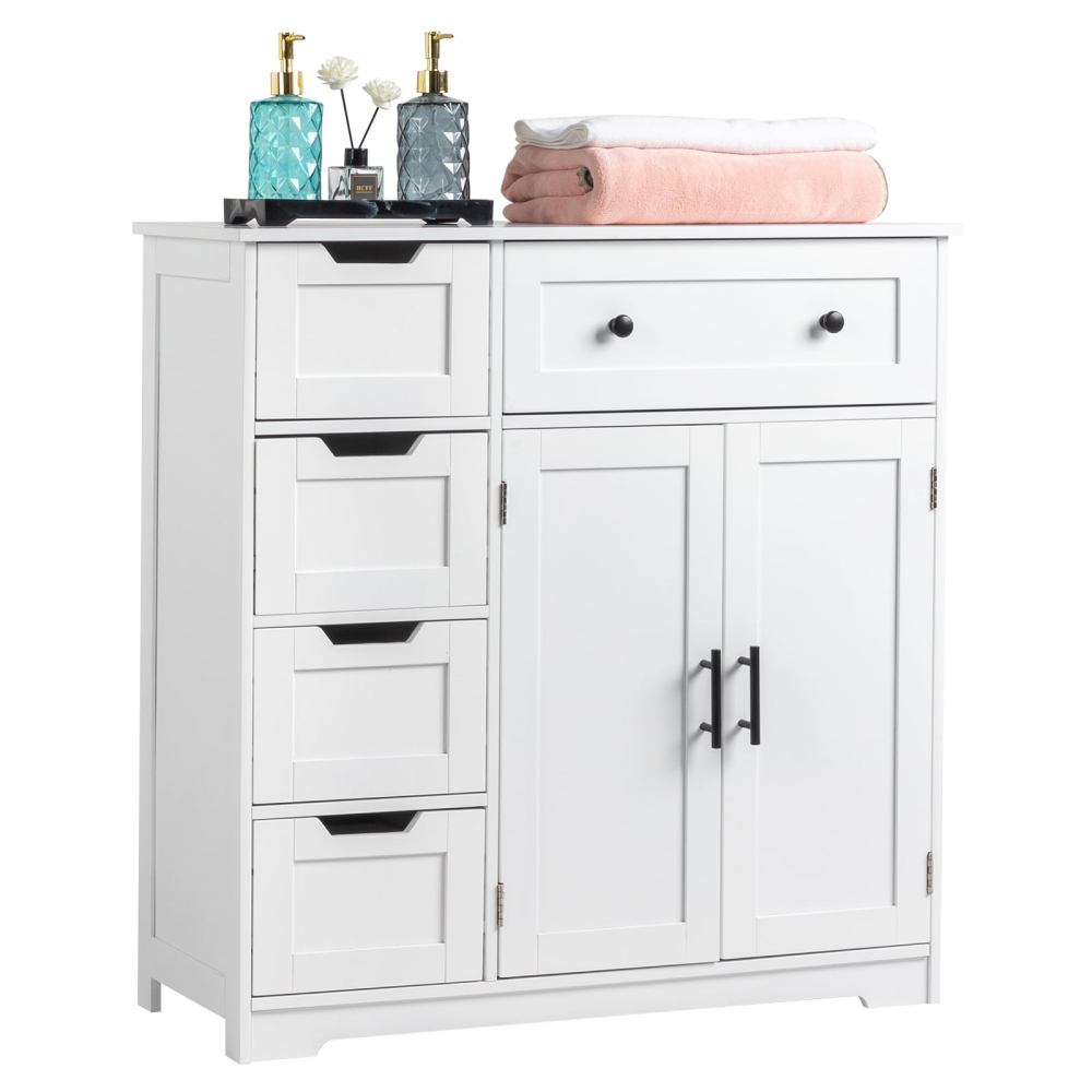 Mueble de baño de madera con 5 cajones y 1 armario, para entrada de salón, color blanco