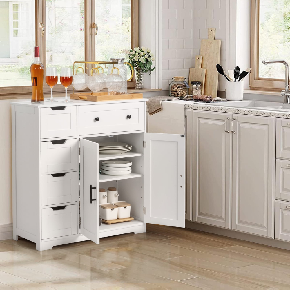 Mueble de baño de madera con 5 cajones y 1 armario, para entrada de salón, color blanco