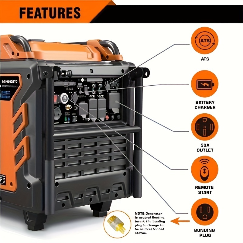 Generador inversor portátil  de 10500 W, compatible con EPA, función de modo ecológico, ultraligero para uso doméstico de respaldo, camping y vehículos recreativos