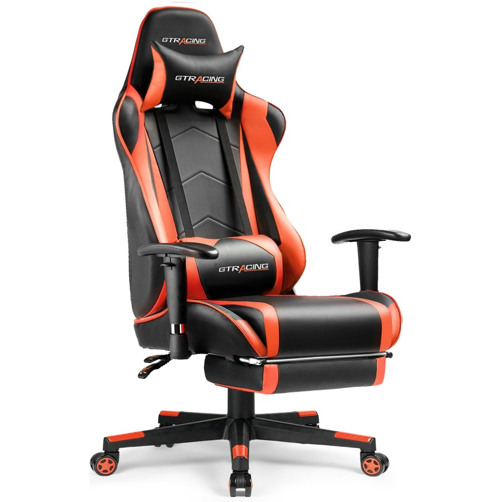 Silla gaming, silla ergonómica de escritorio con soporte lumbar, cuero sintético, reposapiés y reposacabezas ajustable.
