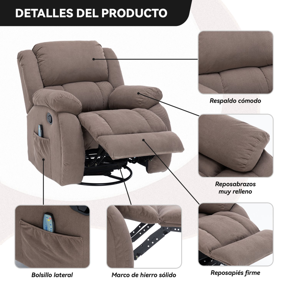 Berger Reclinable con Masajes Y Calefacción Tela Café