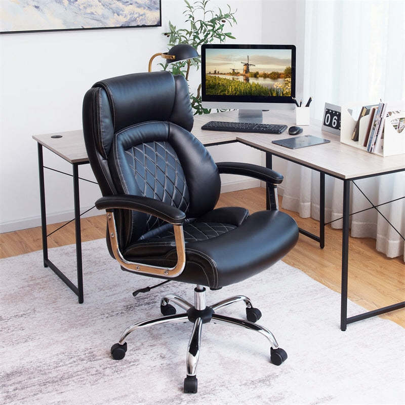 Silla de oficina giratoria de altura ajustable de 500 libras, silla de escritorio para ordenador, silla ejecutiva de piel sintética con Base de Metal resistente