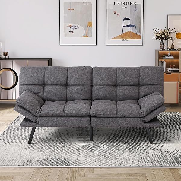 Sofá cama futón de espuma viscoelástica ajustable, sofá con respaldo convertible y reposabrazos, futón plegable, moderno futón cama para sala de estar, apartamento, oficina, habitación pequeña, sofá cama de 71 pulgadas, color negro