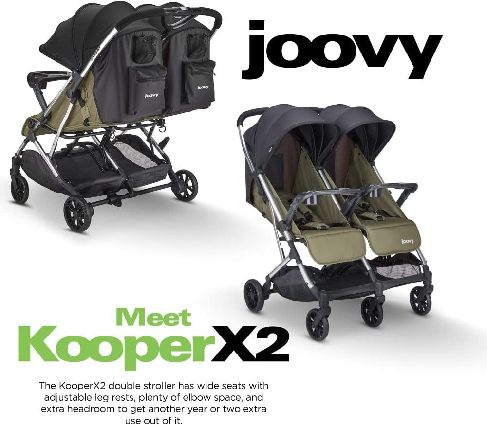 Joovy Kooper X2 carriola doble, carriola de viaje ligero, plegable compacto con bandeja