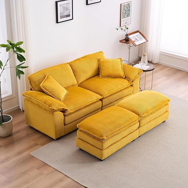 Sofá seccional Loveseat con otomana, sofá cama moderno con almohadas