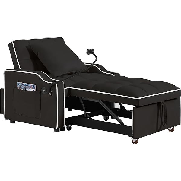 Sofá cama extraíble 3 en 1, sillón convertible individual, sofá cama de terciopelo para invitados, futón decorativo, sillón ajustable con USB, portavasos, soporte para teléfono, bolsillos laterales y almohada lumbar