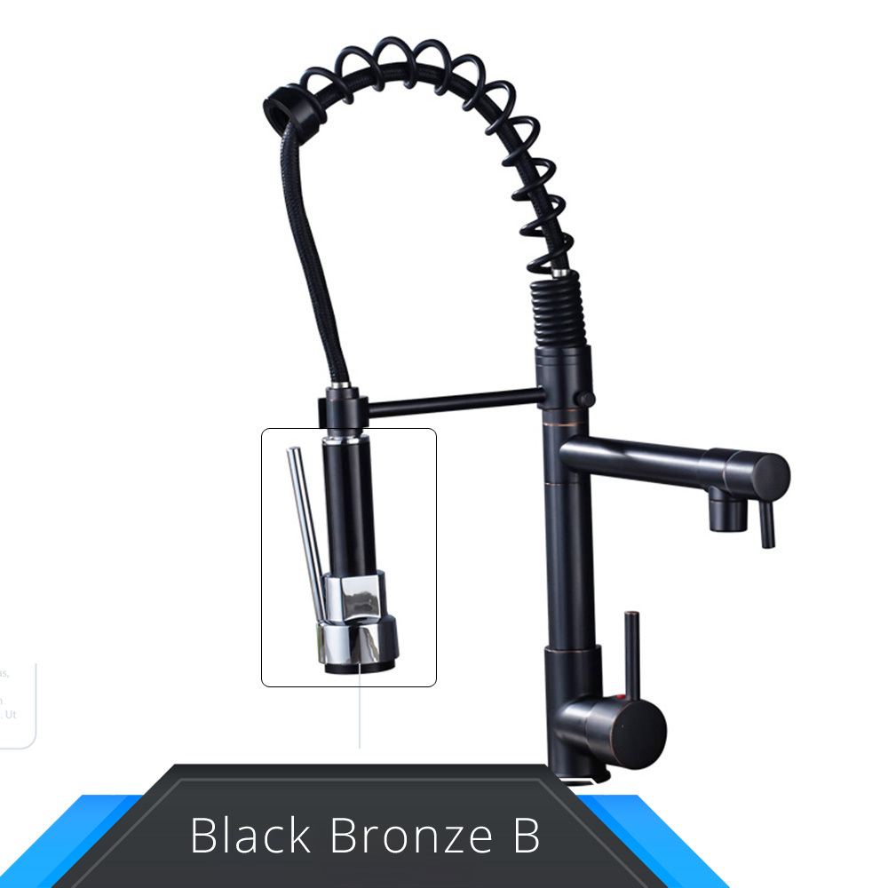 Grifo de cocina desplegable con resorte dorado y negro y rosa, mezclador de agua fría y caliente, grifo tipo grúa