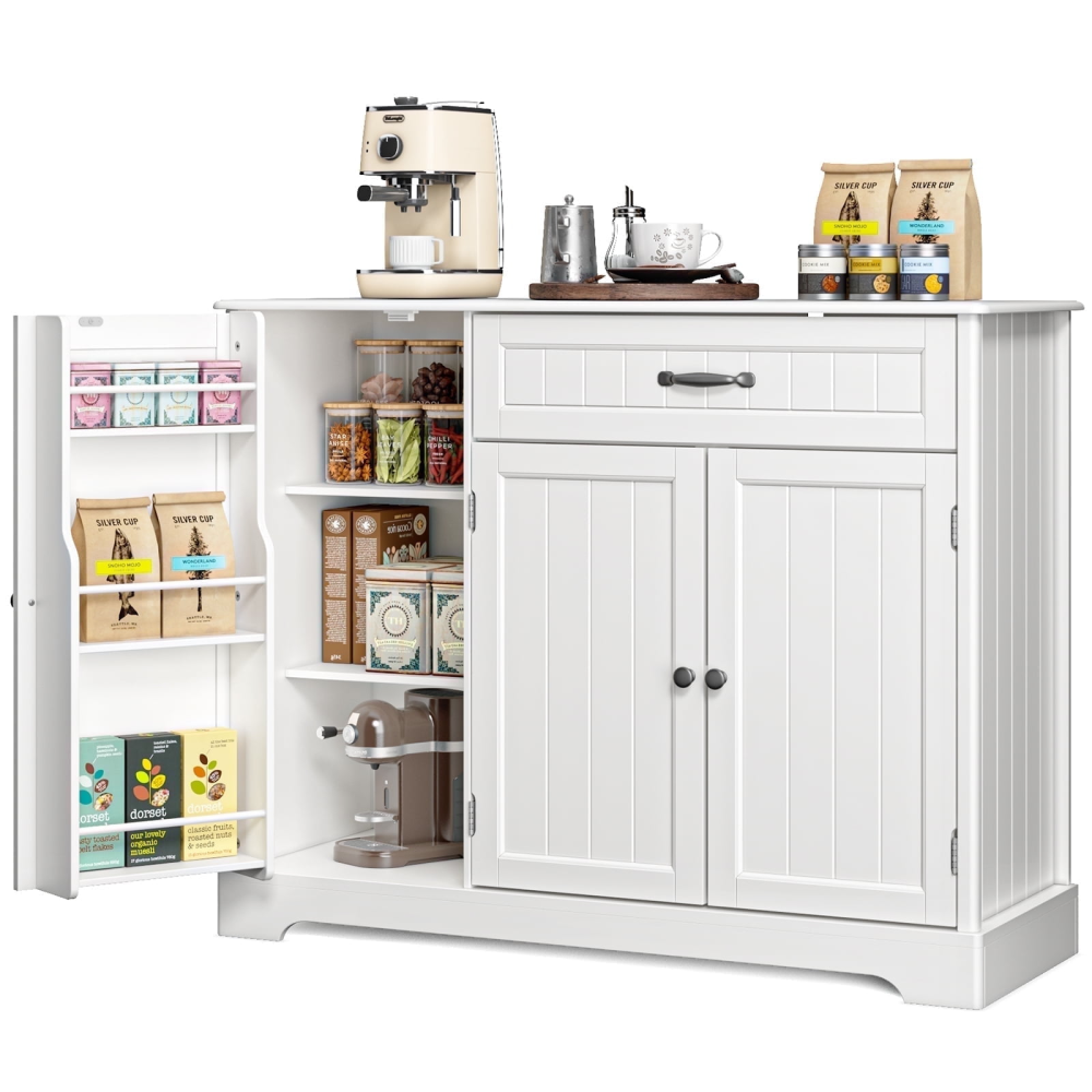 Barra de café, gabinete de almacenamiento de cocina de 42", aparador tipo buffet con 8 estantes, 1 cajón