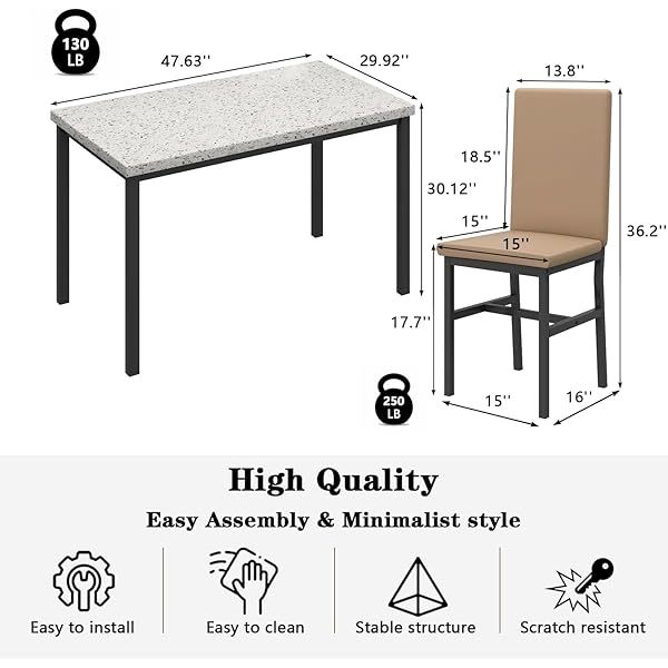 Juego de mesa de comedor para 4, 5 piezas de mármol DiningTableSet