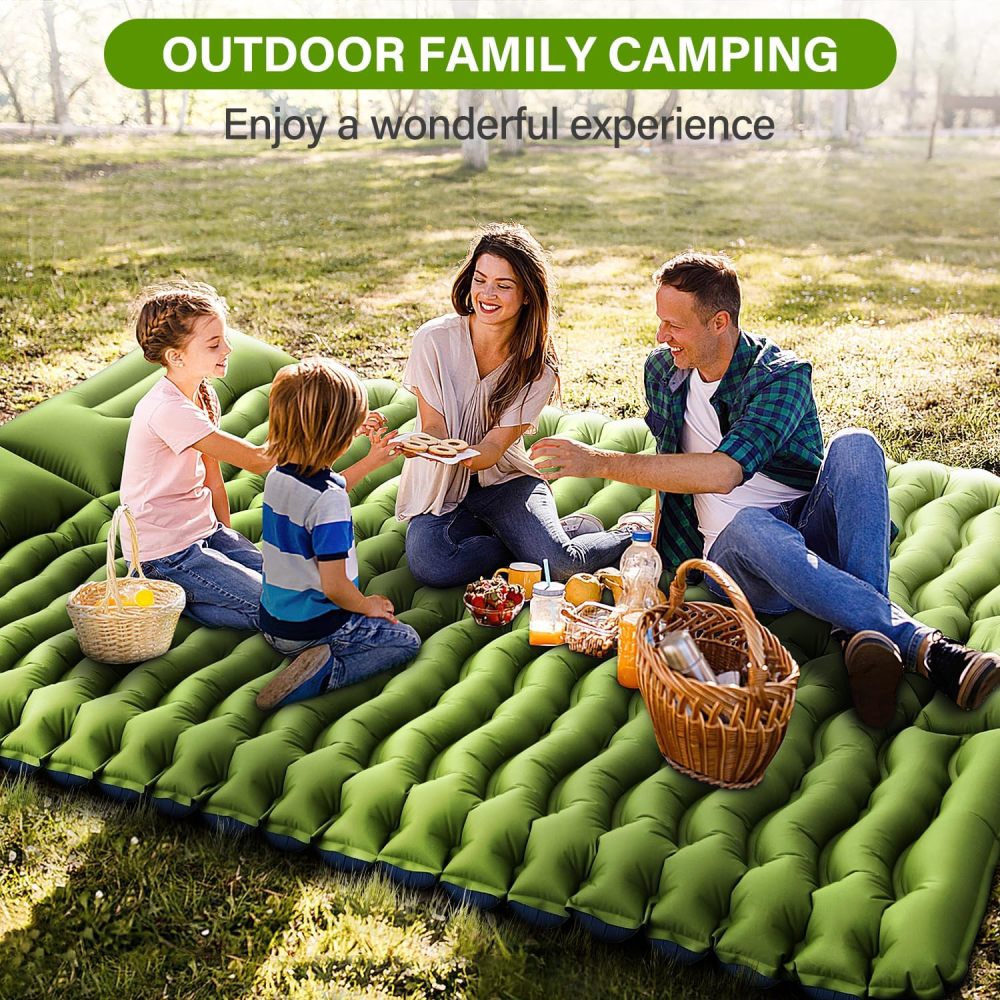 Almohadilla de dormir doble autoinflable de 4 pulgadas extra gruesa para 2 personas con almohada integrada con bomba de pie hinchable