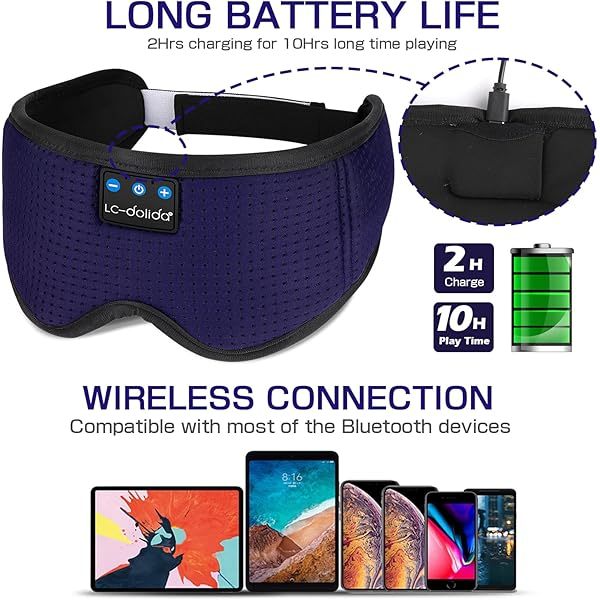 Auriculares para dormir, máscara para dormir 3D con Bluetooth, máscara para dormir con música inalámbrica, auriculares para dormir para quienes duermen de lado