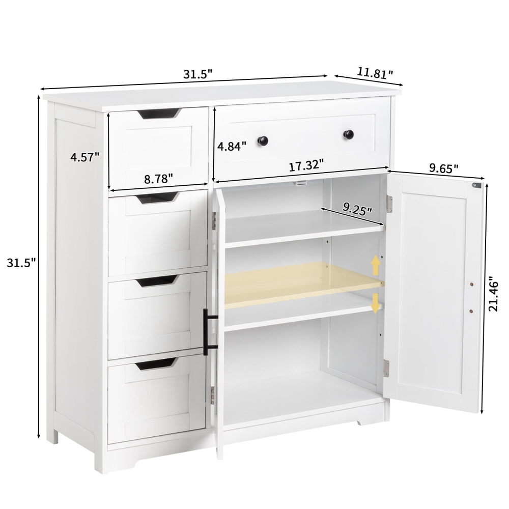Mueble de baño de madera con 5 cajones y 1 armario, para entrada de salón, color blanco