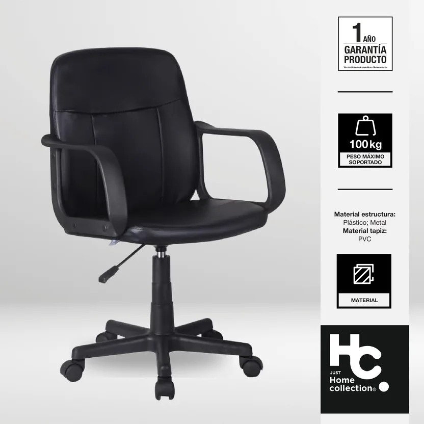 Silla de Escritorio Ejecutiva Giratoria Respaldo bajo Negra Just Home Collection