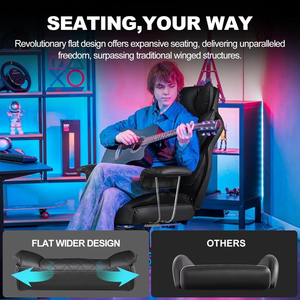 Silla para juegos, silla de oficina con soporte lumbar con resortes embolsados, ergonómica y cómoda