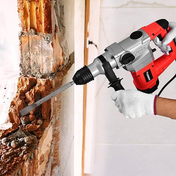 Taladro percutor rotativo con control de vibración y embrague de seguridad, martillo demoledor para hormigón, incluye 3 brocas, cinceles planos y puntiagudos, 13 amperios
