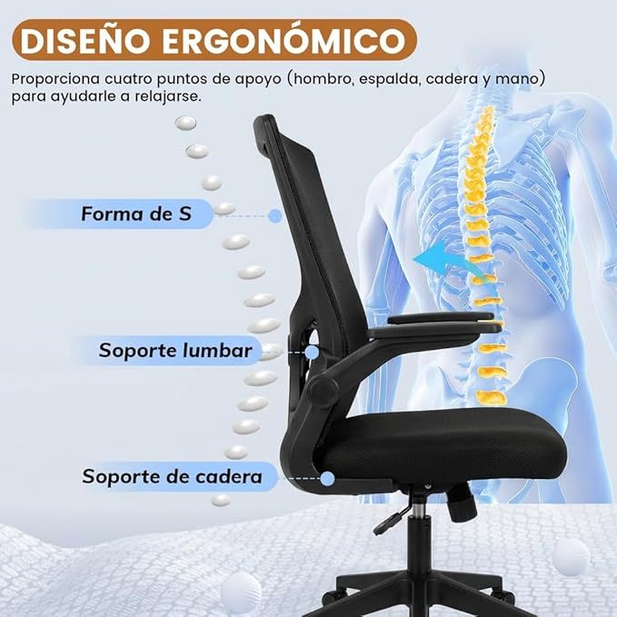 Silla de Oficina ergonómica-Silla Escritorio con Respaldo de Malla Transpirable，Ajustable y Reposabrazos Sillas Ergonómicas para Escritorio Home Office
