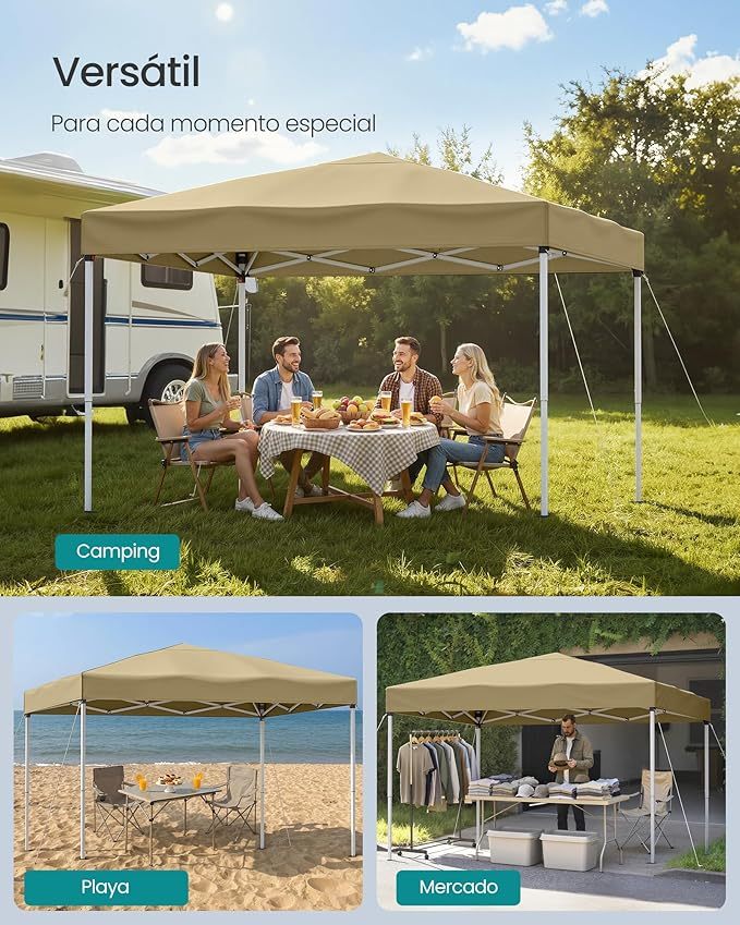 Cenador, Carpa Plegable, 3 x 3 m, para Patio, Jardín, Mercadillo, Protección Solar, Portátil