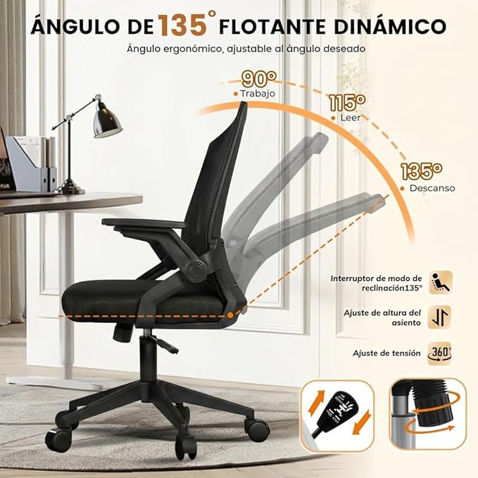 Silla de Oficina ergonómica-Silla Escritorio con Respaldo de Malla Transpirable，Ajustable y Reposabrazos Sillas Ergonómicas para Escritorio Home Office